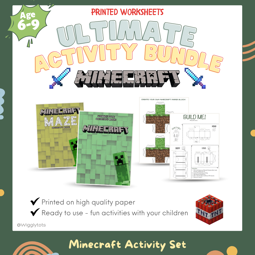 Printed Activity Worksheets: Ultimate Activity Set Minecraft-themed for 6-9