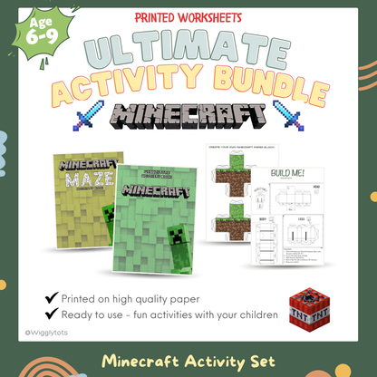 Printed Activity Worksheets: Ultimate Activity Set Minecraft-themed for 6-9