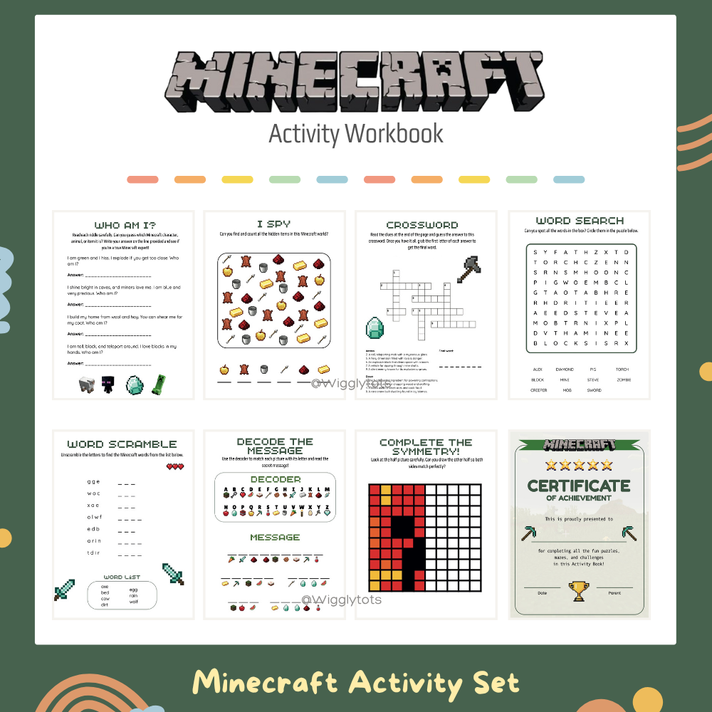 Printed Activity Worksheets: Ultimate Activity Set Minecraft-themed for 6-9