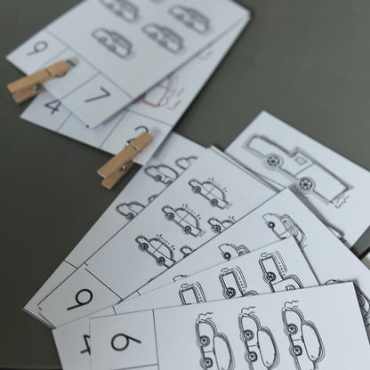 Clothespin Counting Cards - Car Themed