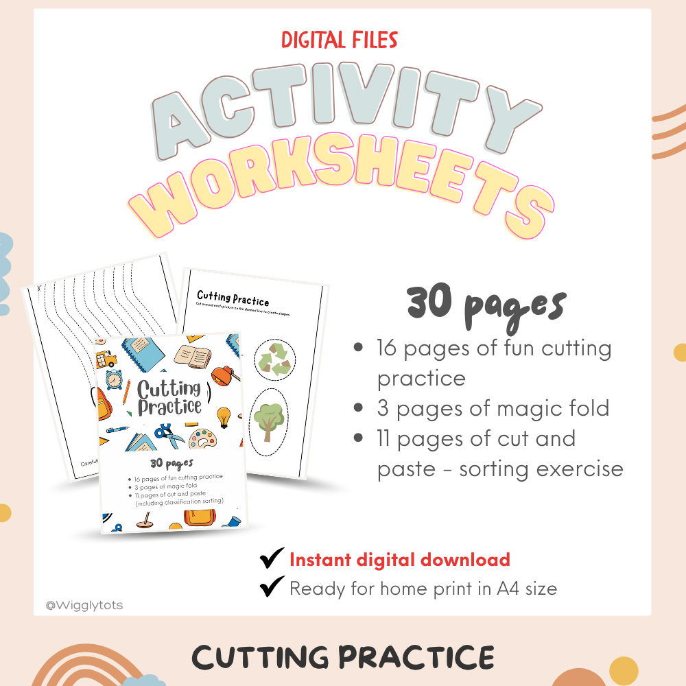 [PDF Version] Printable Cutting Practice Worksheets for Kids | Scissor Skills Activities for Toddlers & Preschoolers