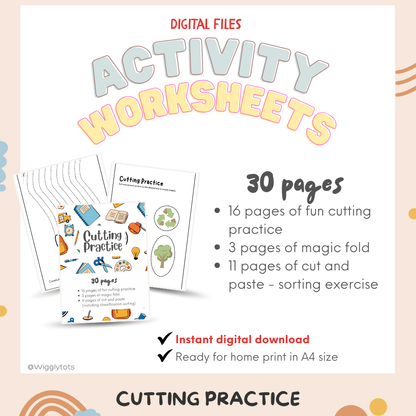 [PDF Version] Printable Cutting Practice Worksheets for Kids | Scissor Skills Activities for Toddlers & Preschoolers