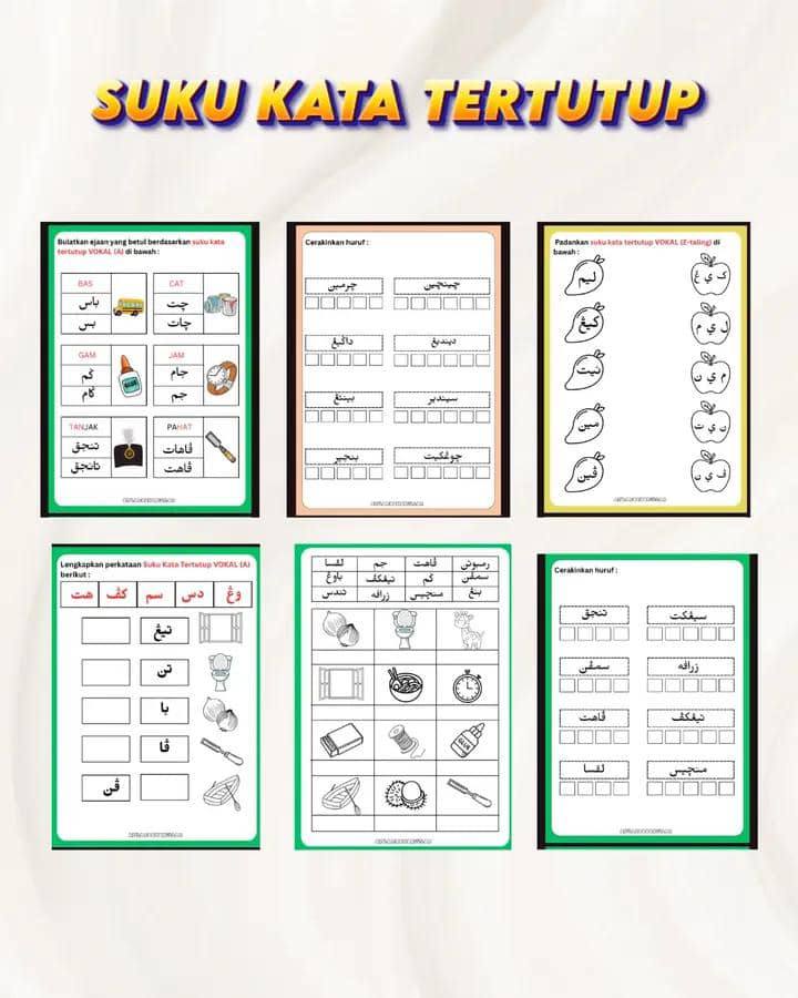 [PDF Version] Worksheet Celik Jawi – Modul Belajar Jawi Kanak-Kanak 6–9 Tahun