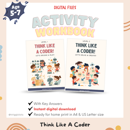 [PDF Version] 🧠 Think Like A Coder!  (Level 1 & 2 Set) | Fun Coding Activities for Kids Age 5+