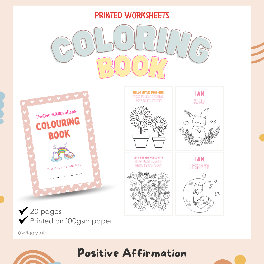 Coloring Book & Educational Poster Set | Positive Affirmation Themed [20-Page A5 Book + 1 Laminated A4 Poster] (Copy)